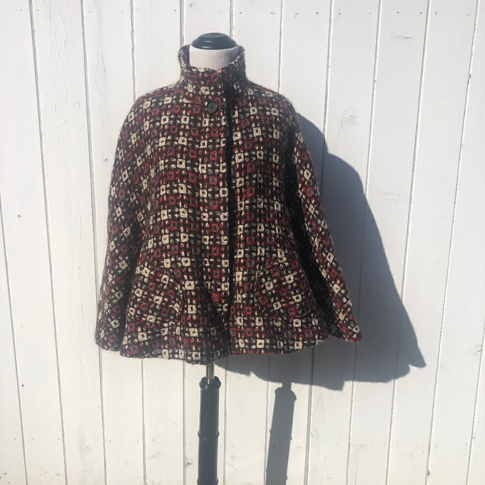 Searle Wool Multi Color Button Front Cape